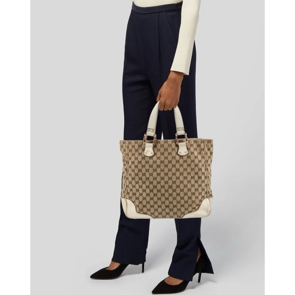 GUCCI Vintage GG Canvas Bamboo Tote - Picture 2 of 16